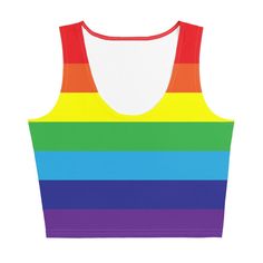 Rainbow Flag Crop Top - On Trend Shirts Fitted Multicolor Sports Bra For Summer, Fitted Multicolor Crop Top Tank, Rainbow Fitted Sleeveless Top, Summer Multicolor Stretch Sports Bra, Fitted Rainbow Sleeveless Top, Multicolor Stretch Sports Bra For Summer, Rainbow Sleeveless Fitted Top, Multicolor Fitted Cropped Tank Top, Multicolor Sports Tank Top For Summer