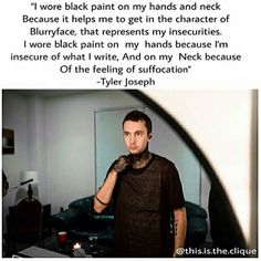 a man is standing in front of a mirror with his hand on his neck and the caption reads, i were back paint on my hands and neck because it helps me to get