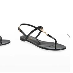 Saint Laurent "Cassandra" Leather Sandals. Flat Heel. Open Toe. Thong Strap With Ysl Medallion. Adjustable Slingback Strap. Made In Italy. Yves Saint Laurent Shoes, Sandals Flat, Leather Sandals Flat, Slingback Sandals, Saint Laurent Shoes, Slingback Sandal, Leather Sandals, Women's Shoes Sandals, Open Toe