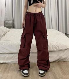 Size: XL, Color: Wine Red Red Pants Aesthetic, Baggy Clothes Outfit Aesthetic, Baggy Clothes Outfit, Core Wardrobe, Burgundy Pants, Plus Size Bodycon Dresses, Plus Size Bodycon, Aesthetic Board, Baggy Clothes