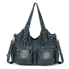 PRICES MAY VARY. 💛【Material】: High quality washed denim, comfortable, washable, ironable, soft handle feel and durable, simple design and special washed denim style make the bag more unique for women daily use. 💛【Dimension】: 14.5(L) * 5.12(W) * 10.24(H) inches, Handle height: 12.8 Inches(long enough to put on shoulder), detachable strap length 49.6 inches, good for everyday use, holds your daily essentials such as collapsible umbrella, mobile phone, cosmetics, wallet and more. 💛【Weight】: 2.14 Mochila Jeans, Blue Jean Purses, Diy Sy, Jean Purse, Hobo Tote Bag, Denim Handbags, Denim Purse, Denim Shoulder Bags, Hobo Bags