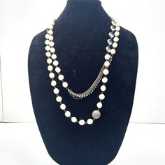 "vintage shiny pearl beaded opera length necklace. it has a portion of chain on it, and a portion of clear beads on it, with a couple of beads. measurements: 59\" great condition: light general age and wear" Double Strand Pearl Chain Beaded Necklaces For Layering, Vintage Double Strand Pearl Necklace, Double Strand Pearl Necklace For Layering, Multi-strand Pearl Necklace For Layering, Double Strand Beaded Pearl Necklace, White Pearl Necklace With Double Chain, Vintage Double Strand Pearl Chain Necklace, Clear Beads, Length Necklace