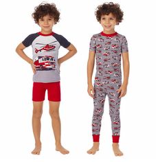 4 Piece Set Gray/Red Printed Red Casual Sets For Sleepover, Casual Red Sets For Sleepover, Playful Red Sleepwear For Sleepovers, Playful Red Sleepwear For Sleepover, Fun Cotton Sleep Sets, Fun Cotton Sleepwear Set, Playful Red Sleep Sets, Playful Red Sleepwear Sets, Playful Red Loungewear Sets