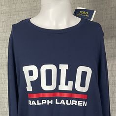 Brand New With Tags And In Perfect Condition Smoke And Pet Free Home Polo Ralph Lauren Long M Crewneck Long Sleeve Shirt Men’s Size Xlt 100% Cotton Navy Logo Print Crew Neck Top, Navy Crew Neck Top With Logo Print, Navy Long Sleeve Tops With Logo Print, Navy Long Sleeve Top With Letter Print, Navy Crew Neck Top For Loungewear, Ralph Lauren Shirt, Shirt Men, Men's Polo, Long Sleeve Shirt