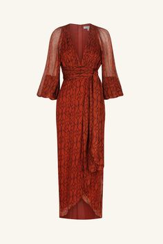 Evening Midi Dress With Sheer Sleeves And V-neck, V-neck Maxi Dress With Elastic Sleeves For Party, Festive Long Sleeve Dresses With Sheer Sleeves, Festive Midi Dress For Evening, Silk Midi Dress With Surplice Neckline For Party, Silk Midi Dress With Sheer Sleeves For Party, Party Maxi Dress With Elastic Sleeves And V-neck, Cocktail V-neck Dress With Elastic Sleeves, Spring Evening Midi Dress With Elastic Sleeves