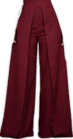 Wine Red Back Zipper Casual Wide Leg Pants Chic Burgundy High-waisted Wide Leg Pants, Chic Burgundy Wide Leg Trousers, Chic Burgundy Wide Leg Pants, Red Pants For Workwear, Burgundy High Waist Wide Leg Pants For Fall, High Waist Burgundy Wide Leg Pants For Fall, Red Solid Color Bottoms For Fall, Burgundy Wide Leg Pants For Spring, Wide Leg Burgundy Pants With Pockets