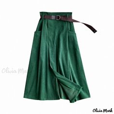 Olivia Mark - Chic High-Waisted Irregular Midi Skirt with Pockets in Four Solid Colors Midi Skirt Fall, Midi Skirt With Pockets, Long Skirts For Women, Sport Chic, Midi Skirts, Elegant Chic, Casual Skirt, Green Skirt, Skirts With Pockets