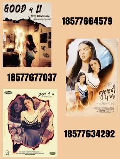 four different movie posters with the names and numbers for each film, including two girls