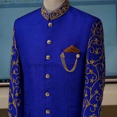 "Blue is the only color which maintains its own character in all its tones" so get customize this Uomo Attire's blue #prince #coat with full sleeve and ban embellishents for regal look at your big day. - Color is absolutely stunning, it's made to measure, so it's guaranteed to fit you perfectly. For online prices plz visit: https://uomoattire.com/ or ☎️ Call/WhatsApp on +92300-7668666 / 0300-7618666 Traditional Blue Sets With Embroidered Sleeves, Designer Long Sleeve Sherwani For Festivals, Designer Blue Bandhgala With Zari Work, Designer Long Sleeve Ceremonial Sets, Designer Blue Sherwani For Festivals, Designer Blue Nehru Jacket With Zari Work, Designer Blue Nehru Jacket With Intricate Embroidery, Designer Blue Nehru Jacket, Elegant Blue Designer Outerwear