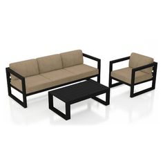 an outdoor furniture set with two chairs and a coffee table