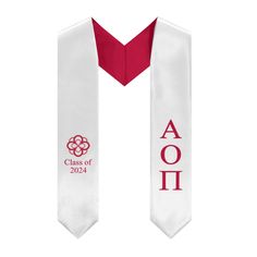 a red and white graduation stole with the word aoi on it