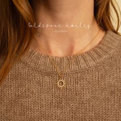 * Gold plated on the top of 925 sterling silver - thick plating * Available in 16" + 1.5" extender, 18" + 1.5" extender, 20" + 1.5" extender * Cable chain * Lobster ring clasp * Nickel free hypoallergenic for sensitive skin * Lightweight * Measurement: Pendant: 20 mm tall and width All jewelry are ready-for-gift, which come in beautiful packaging. * SHIPPING * All the orders will be shipped to the shipping address supplied through your Etsy Order. Please check the address is correct before finis Celestial Sterling Silver Necklace With Sun Design, Minimalist Sterling Silver Jewelry With Sun Design, Dainty Sun Design Jewelry For Everyday Wear, Dainty Sun Design Jewelry For Everyday, Celestial Pendant Necklaces For Everyday, Adjustable Sun And Moon Design Necklace, Everyday Adjustable Sun And Moon Design Necklace, Dainty Everyday Sun Design Jewelry, Sterling Silver Sun Design Necklace