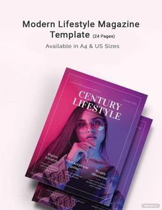 the modern magazine cover is displayed in purple and pink tones, with an image of a woman