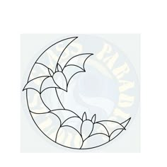 a drawing of a bat on the side of a white circle with black outlines