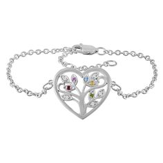 This stylish heart bracelet for mom features a tree decorated with the birthstones of your choice and lab-created white sapphire accents. The cable chain adjusts to 6.5, 7, or 7.5 inches and fastens with a lobster clasp. Bracelet For Mom, Family Rings, Jared The Galleria Of Jewelry, I Love My Wife, Heart Bracelet, White Sapphire, Cable Chain, A Tree, Personalized Jewelry