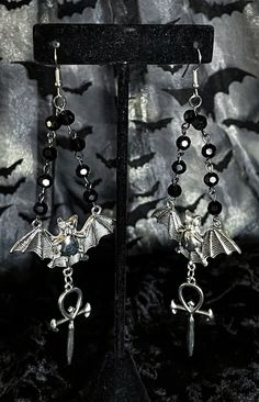 Vampire Cross Earrings is nickel free that's festive and fun. I hope you love wearing this beautiful piece as much as I love creating them.  With Love,  Paris Punk Jewelry For Halloween Costume Party, Black Fantasy Jewelry For Costume Party, Fantasy Black Jewelry For Costume Party, Punk Style Halloween Jewelry Gift, Handmade Alternative Party Jewelry, Gothic Dangle Halloween Jewelry, Gothic Dangle Jewelry For Halloween, Gothic Jewelry For Halloween Costume, Fantasy Earrings For Halloween Gift