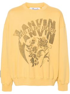 yellow cotton jersey texture floral and logo print to the front appliqué logo to the sleeve embroidered logo to the rear round neck drop shoulder long sleeves ribbed cuffs and hem fleece lining When buying this unisex item, keep in mind that it is graded in standard men's sizing. Trendy Sweatshirt With Logo Detail, Trendy Long-sleeved Sweatshirt With Logo Detail, Trendy Long Sleeve Sweatshirt With Logo Detail, Trendy Long Sleeve Sweatshirt With Logo, Crew Neck Hoodie With Logo Print For Spring, Spring Crew Sweatshirt With Logo Print, Spring Long Sleeve Sweatshirt With Logo Detail, Oversized Logo Sweatshirt For Fall, Spring Cotton Sweater With Logo Detail