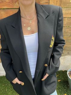 90's Ralph Lauren Crest blazer. Like new. Gold buttons classic sharp style. Shoulder pads double breasted. Fully lined. Luxury Ralph Lauren Elegant Blazer, 90s Ralph Lauren, Vintage Ralph Lauren, Vintage Blazer, Navy Gold, Womens Blazers, Gold Buttons, Shoulder Pads, Blazer Suit