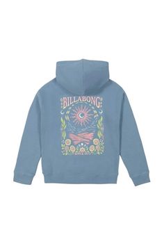 This Billabong Youth Full Sun Graphic Hoodie for Girls in Blue is a must-have piece for those little girls who love graphic hoodie! The fun graphic and long sleeves will fit perfectly in a wardrobe for any season. Features: Billabong Style: BSFHB21S-420-BLUE Color: Blue stream 100% Cotton Girl's Sweatshirts Connected hood Long Sleeves Kangaroo pocket Front Graphic :Billabong logo Back Graphic: Billabong logo with sun, flower and leaves graphics Loose oversized fit Measurements from size youth medium: Length from back shoulder: 24” chest: 36” Machine wash cold, tumble dry low Billabong Style, Sun Graphic, Animal Shoes, Flower And Leaves, Love Graphic, Youth Shoes, Sneaker Slippers, Jumpsuit Shorts Rompers, Boutique Tops