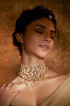 Gold toned choker with multi-layered pearl strands, stone embellished in the centre and citerine pebble drops.

Type: Pearl and Citerine Pebble
Color: Ivory
Other Details: 
Multi-layered choker
Stone drops
 - Aza Fashions Contemporary Bridal Jewellery, Choker Necklace Online, Choker Jewellery, Indian Choker Necklace, Necklaces Choker, Fancy Jewelry Necklace, Layered Choker Necklace, Jewellery Necklaces, Pearl Necklace Designs