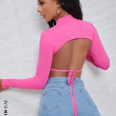 Pink Shein Going Out Crop Top! Open Back! Size Medium! Never Worn! Crop Top Rosa Outfit, Top Rosa Outfit, Crop Top Fucsia, Crop Top Rosa, Top Fucsia, Open Back Crop Top, Backless Crop Top, Top Shein, Latest T Shirt