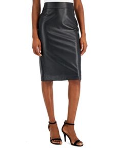 An edgy-chic take on the pencil skirt, Anne Klein revives your office wardrobe with this sophisticated faux-leather skirt. Unlined Pull-on style Imported Approx. length: 27"; Pencil silhouette Dry clean Polyester/elastane Date Night Faux Leather Pencil Skirt, Fitted Faux Leather Skirt For Work, Faux Leather Fitted Skirt For Work, Elegant Faux Leather Pencil Skirt For Work, Elegant Faux Leather Pencil Skirt For Office, Elegant Faux Leather Bottoms, Elegant Faux Leather Pencil Skirt For Party, Fitted Faux Leather Skirt For Office, Chic Faux Leather Pencil Skirt For Work