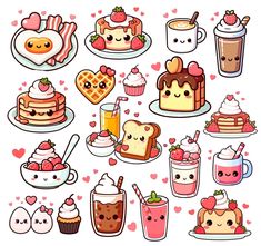 various desserts and drinks with hearts on them