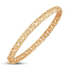 A dynamic openwork motif adorns the length of this exciting women's bangle bracelet. 14K Yellow Gold From the Italia D'Oro Collection Exclusively at Jared®. 14k Gold Bangle Bracelet With Intricate Design, Formal 14k Gold Filigree Bracelets, Luxury Filigree Round Bracelets, Fine Jewelry Diamond Bangle With Intricate Design, Elegant Round Gold Filigree Bracelet, Elegant Gold Filigree Bracelet, 14k Yellow Gold Bangle With Intricate Design, Intricate 14k Yellow Gold Bangle, Elegant Diamond Bangle With Intricate Design