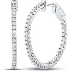 GND 14K White Gold In-Out Hoop Earrings with Prong-Set Round Diamonds – 1.50 Carat Total Diamond Weight Luxury White Gold Dazzling Hoop Earrings, Angle Drawing, White Gold Hoops, Diamond Birthstone, Diamond Gift, White Gold Earrings, Diamond Hoop Earrings, Sparkle Diamonds, Gemstone Earrings