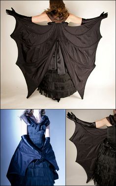 Bat Dress - Pattern from EvaDress halloweencrafts - This is an advanced sewing project Inspired by the Illustration Travestissement Chauve-Sourisin in La mode Illustrée, Journal de la Famille,... Bat Dress, Dekorasi Halloween, Diy Kostüm, Black Umbrella, Halloween Make, Diy Halloween Costumes, Cosplay Dress, Mode Inspo