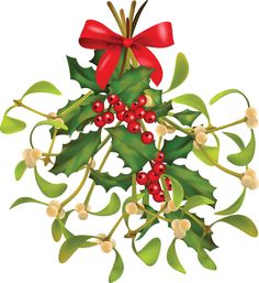 holly with red bow and berries clipart - free image on pixart com