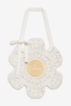 Daisy Crochet Bag Chic Woven Crochet Shoulder Bag, Chic Cream Crochet Bag With Adjustable Strap, Chic Spring Crochet Bag With Top Handle, Cream Crochet Crossbody Bag With Braided Handles, Beach Crochet Satchel Bag With Detachable Strap, Natural Crochet Shoulder Bag With Removable Pouch, Crochet Pouch Bag For Shopping, Crochet Shoulder Bag With Detachable Strap For Vacation, Chic Crochet Bag With Adjustable Strap And Double Handle