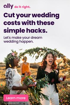 If you want that dream wedding without overspending, check out Ally’s tips and tricks on how to cut costs without guests suspecting a thing. Tap the Pin and learn more. Ally Bank, Wedding Help, Future Wedding Plans, Wedding Costs, Wedding Advice, Budget Wedding, Wedding Tips, Country Wedding