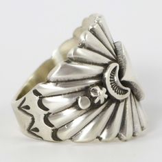 Sterling Silver Ring with Hand-Stamped and Repousse Designs. Ring Size: 10.25 .25” - .875” Band Width Zuni Jewelry, Navajo Rugs, Concho Belt, Navajo Jewelry, Ring Size 10, Native Jewelry, Pendant Rings, Earring Necklace, Sterling Silver Ring