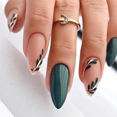 Colour Dark Green Leaves Size 1.00 ml (Pack of 1) Material Acrylic Brand LY LANYOS Style Art Deco Kutek Disney, Valentine Nails, Colorful Nails, Green Nail, Her Nails, Orange Nails, Prom Nails