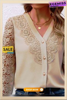 Lace Plain Party Blouse Buy Blouse, Party Blouse, Spring Party, Lace Edging, Color Khaki, Blouses For Women, V Neck, Lace, Color