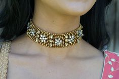 Maharani - bAnuDesigns Manpreet Toor, Amrapali Jewellery, Thick Choker, Sequin Mask, Bridal Mask, Royal Blue And Gold, Jewelry Stone, Gold Choker Necklace, Gold Work