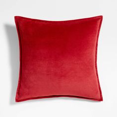 Red 20"x20" Washed Organic Cotton Velvet Throw Pillow with Feather Insert + Reviews | Crate and Barrel Patterned Pillows, Velvet Throw Pillow, Christmas Pillows, Red Pillows, Velvet Pillow, Selling Furniture, Velvet Throw, Velvet Pillow Covers, Modern Accents