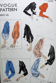 an old fashion sewing pattern for women's tops and pants, with different colors