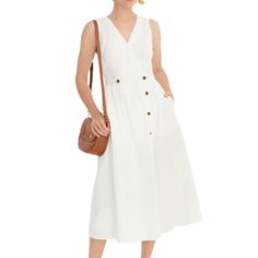 J.Crew Sleeveless Cotton Poplin A-Line Shirt Dress . Missing A Button But Does Have Spare Dresses With Tennis Shoes, J Crew Dress, A Button, Flat Shoes, Cotton Poplin, Tennis Shoes, J Crew, Tennis, Size 12