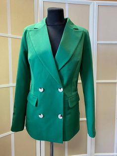 Classy Old Money Style Blazer for Women, Green Formal Buttoned Blazer for Women, Business Casual Blazer Woman - Etsy Elegant Green Suits With Button Closure, Semi-formal Green Blazer With Double Button Closure, Fitted Green Blazer Dress For Fall, Elegant Green Blazer Dress, Elegant Green Long Sleeve Blazer Dress, Green Formal Outerwear With Buttons, Fitted Green Blazer With Buttons, Spring Green Blazer For Office Wear, Green Spring Blazer For Office Wear