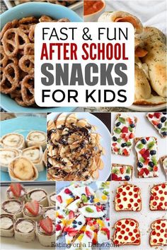 the cover of fast and fun after school snacks for kids, including pretzels