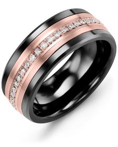 black and rose gold wedding band with channeled diamonds