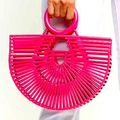 Medium Handle Bamboo Bags Colors Available: Pink, White, Black, Pink Pink Shoulder Bag With Round Handle For Shopping, Pink Bags With Round Handle For Everyday Use, Pink Bag With Top Handle And Bamboo Detail, Pink Rectangular Shoulder Bag With Bamboo Handle, Pink Top Handle Bag With Bamboo Handle, Chic Pink Bag With Bamboo Handle, Chic Pink Bag With Round Handle, Elegant Pink Shoulder Bag For Beach, Pink Shopping Bags With Bamboo Handle