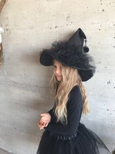 Mini witch hat silver broom and tulle pompom | Etsy Witch Costume Diy, Mini Witch Hat, Witch Costumes, Forest Witch, Girls Costumes, Witch Halloween Costume, Black Witch, Halloween Photoshoot, Witch Costume