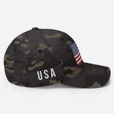 Show your patriotic pride with our American Flag Hats! Featuring a beautifully embroidered American Flag on the front and the bold initials "U S A" on the side, this USA flag hat is a must-have for every proud American. Crafted from durable Flexfit material, this structured patriotic hat offers a sturdy body, a stylish curved visor, and a sleek silver underside. Available in two sizes with an elastic band, it ensures maximum stretch and comfort. Perfect for any occasion, from backyard BBQs to 4t American Flag Hat, Patriotic Hats, Camping Shirts Funny, Proud American, Flag Hat, Camping Humor, Camping Shirt, Usa Flag, Dark Navy