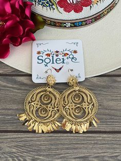 These Beautiful Mexican Earrings are made with the Mexican art form of twisting gold plated wires to create beautifully intricate works of art. This is Gold Plated Jewelry, Handmade by Mexican artisans. Traditional earrings for folk dances. Artistic Gold Hoop Earrings With Ear Wire, Adjustable Filigree Earrings, Artistic Gold Jewelry With Ear Wire, Elegant Gold Plug Earrings For Festivals, Unique Gold Chandelier Earrings For Festival, Artistic Gold Nickel-free Earrings, Artistic Gold Hoop Earrings As Gift, Artistic Gold Hoop Earrings For Gift, Metal Filigree Dangle Plug Earrings