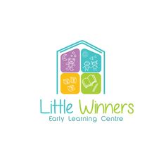 the logo for little winners early learning centre, which is designed to look like an open book