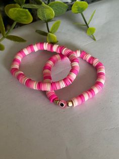 Perfect Bracelet for summer or occasions  Can be chosen with or without evil eye Pink Evil Eye, Girly Bracelets, Crystal Bead Jewelry, Bracelet Inspo, Bracelets Ideas, Beads Bracelet Design, Cute Clay, Bracelet Design, Eye Bracelet