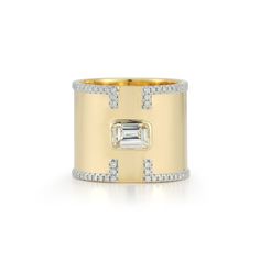 14kt Diamond Tralis Cigar Band Bold and beautiful, this timeless cigar band is made of a brilliant emerald cut diamond mounted in solid gold and accented by diamonds. This ring is a show stopper and is bound to stand out. 14kt Yellow Gold 11.01gm Gold 0.54ct Diamonds 0.61 D VS1 Diamond - Center Stone 12mm Wide Made in New York Luxury Baguette Cut Ring With Single Cut Diamonds, Luxury Diamond Ring With Single Cut Baguette Diamonds, Luxury Wide Band Jewelry With Single Cut Diamonds, Luxury Jewelry With Single Cut Diamonds In Wide Band, Classic Wide Band Jewelry With Single Diamond, White Gold Wide Band With Single Cut Diamonds, Elegant Wide Band Jewelry With Single Cut Diamonds, Formal Wide Band Diamond Ring With Single Diamond, Classic Jewelry With Single Cut Diamonds In Wide Band